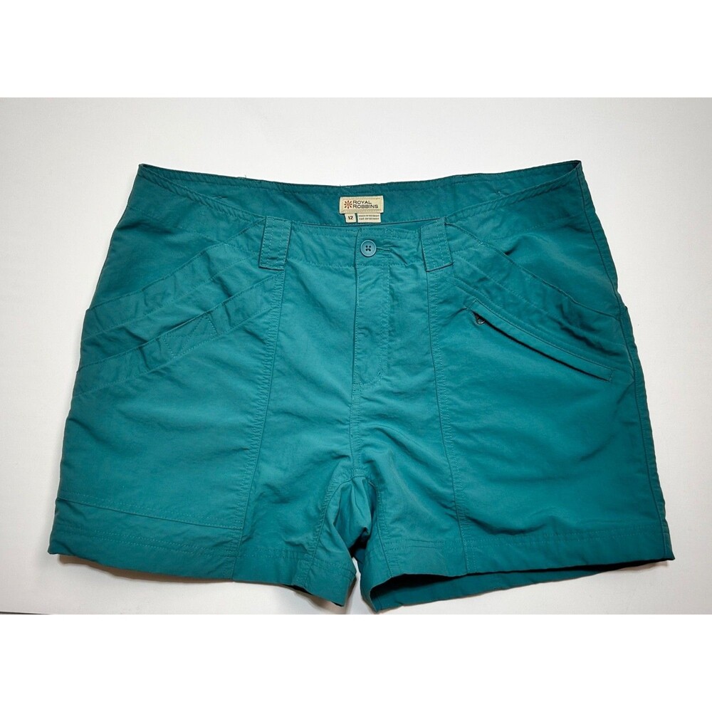 ROYAL ROBBINS Nylon Shorts Women’s Size 12 Sea Glass Teal Pockets Hiking Outdoor - Picture 2 of 10